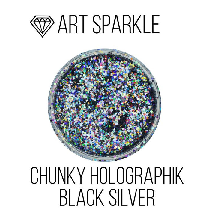 Glitter, Chunky Holographic Black Silver, 50 g