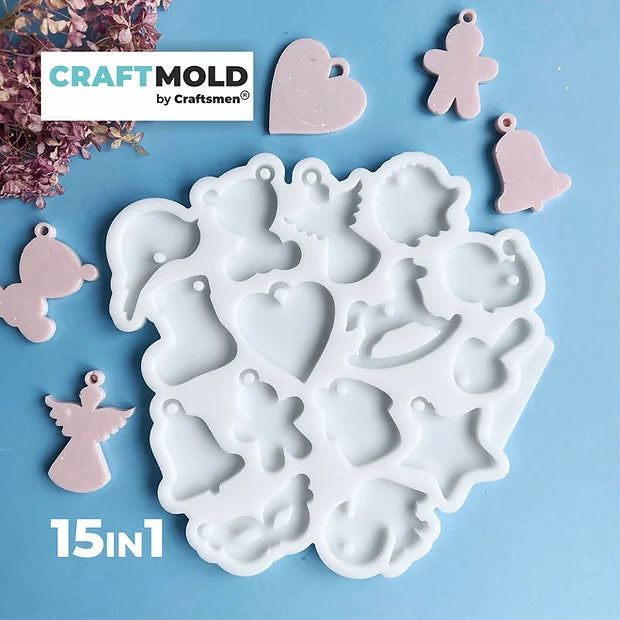 Set mini Christmas tree toys/keychain 15 in 1 silicone mold Model K37