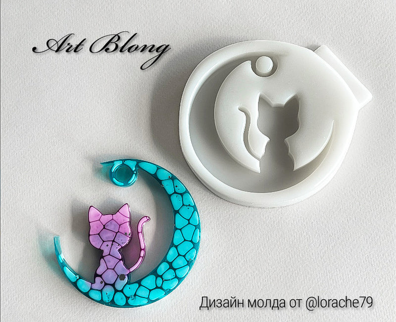 Silicone Mold No. 293 – Kitten on the Moon – image 1