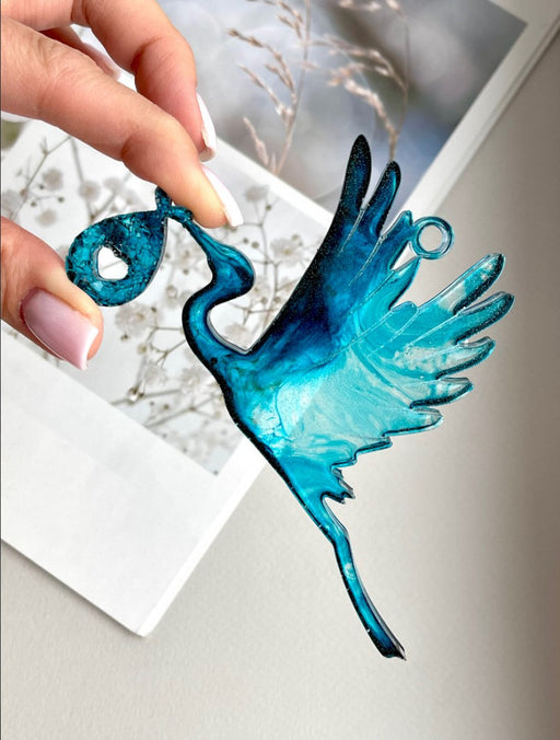 Silicone Mold No. 737 – Stork with Crystal Bundle – image 1