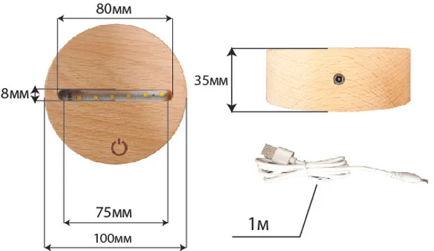 Ständer zum Herstellen einer 3D-Lampe - rund. Stromversorgung über USB und Batterie, Touch-Taste