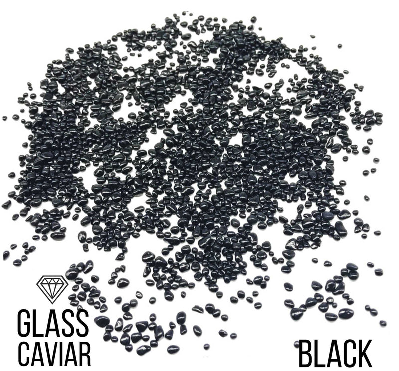 BLACK Glass Caviar Glass Chips – Smooth-Edge Decorative Glass for Resin Art & Geode Art, 250gr