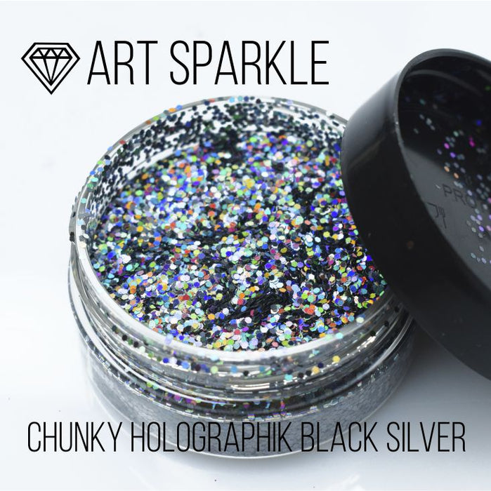Glitter, Chunky Holographic Black Silver, 50 g