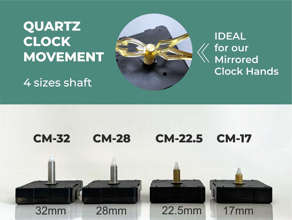 Quartz movement 4 sizes shaft DIY wall clocks without ticking very quiet gliding