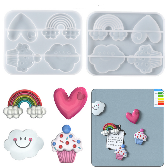 Resin Silicone Heart Ice Cream Mold Cloud Rainbow Mold for Keychain Badge Reel