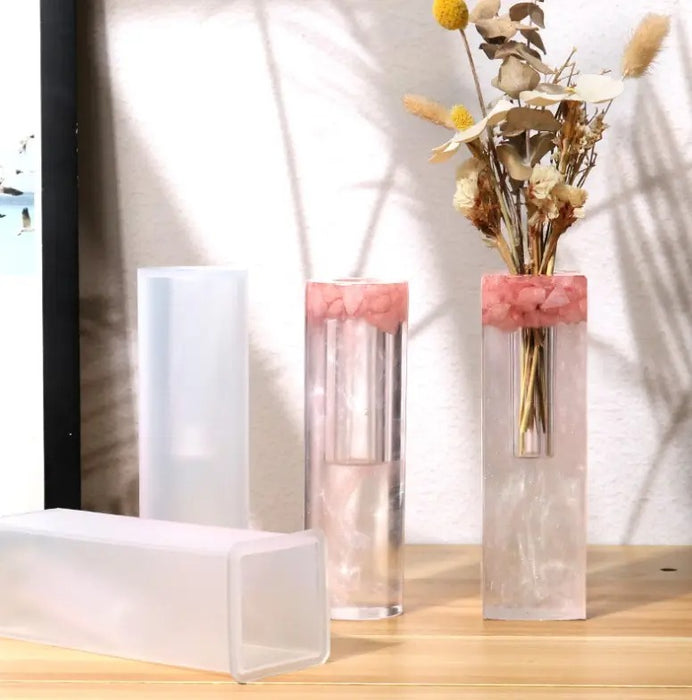 Crafts Bud Vase Home Decorcation Square/Cylinder Vase Silicone Mold Flower Vase Resin Molds