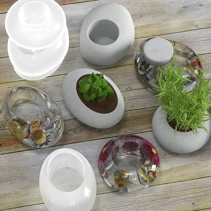 Epoxy Resin Silicone Oval Succulent Flower Pot Mold Candle Holder Mold