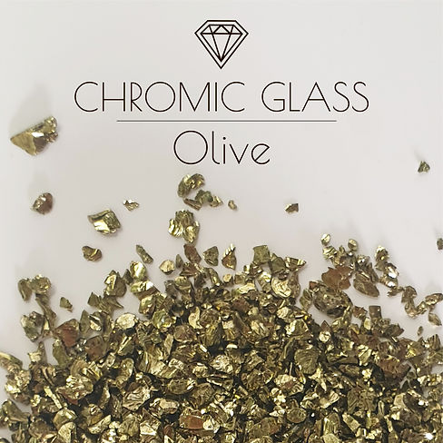 OLIVE 1-3mm, Chromic Glass Crumb – Chrome-Plated Glass Filler for Epoxy Resin Art, 100g
