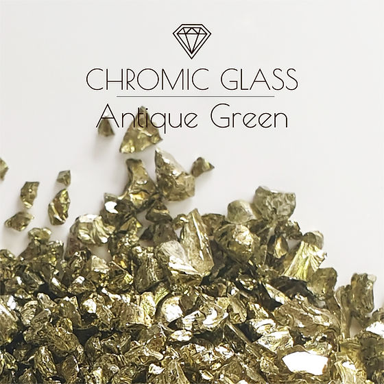 ANTIQUE GREEN 1-3mm, Chromic Glass Crumb – Chrome-Plated Glass Filler for Epoxy Resin Art, 100g