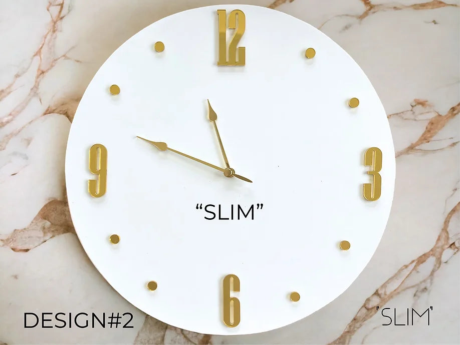 Uhr moderne Zahlen (Ziffern) Slim, Design #2 (4Stk. + 8 runde Striche)