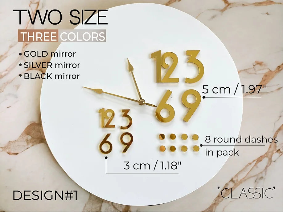 Clock modern numbers (numerals) Arabic Classic, Design #1 (4pcs. + 8 round dashes)