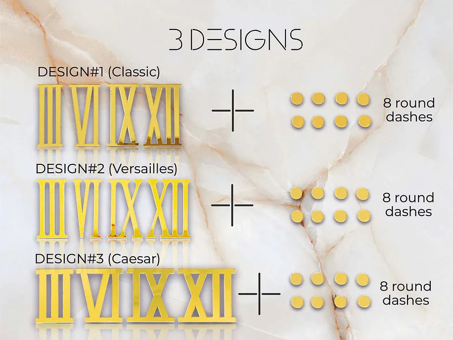 Uhrzahlen (Ziffern) Versailles, Design Nr. 2 (4 Stück + 8 runde Striche)
