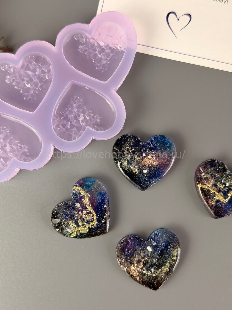 B64 Mold for keychains and brooches Hearts 4 pieces – image 2