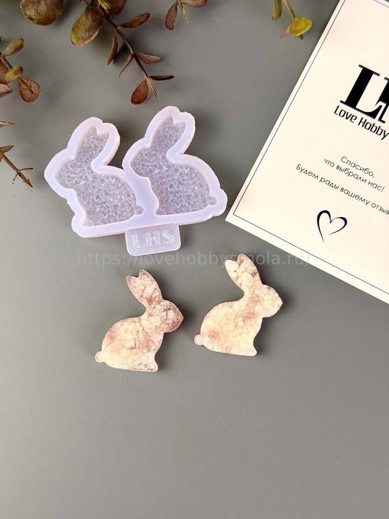 B75 Mold for keychains, brooches and jewelry Rabbits 2 pcs – image 4