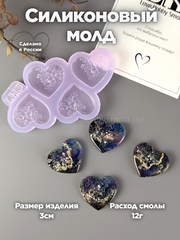 B64 Mold for keychains and brooches Hearts 4 pieces – image 1