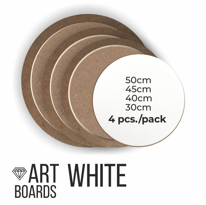 Set of White Art Boards Circle on the frame, 4pcs/pack